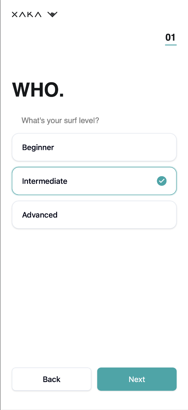 XAKA surf level selection screen