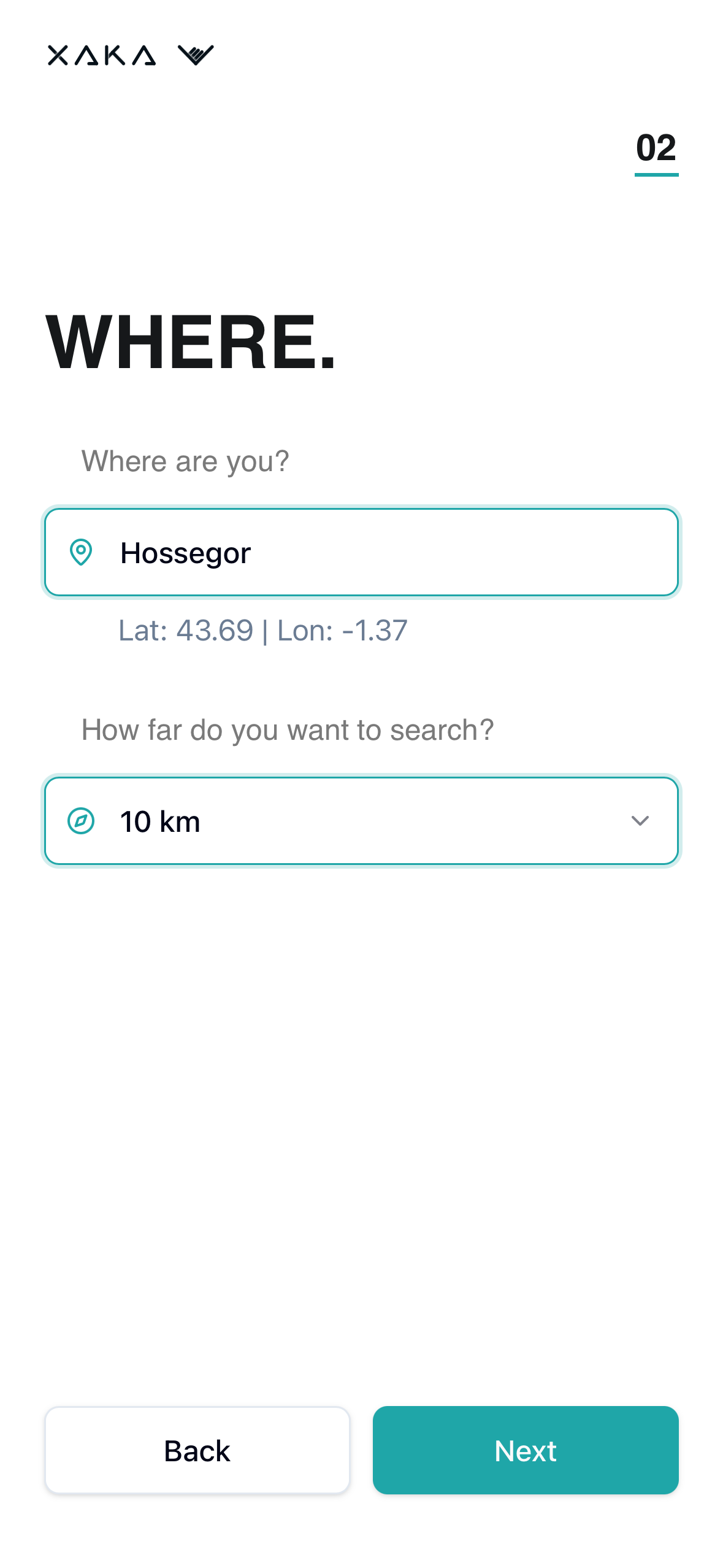 XAKA location selection screen