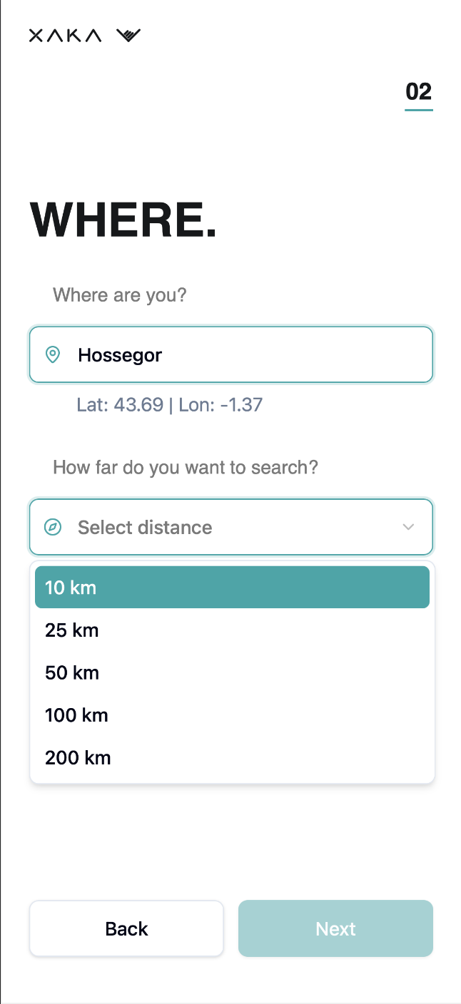 XAKA session timing selection screen